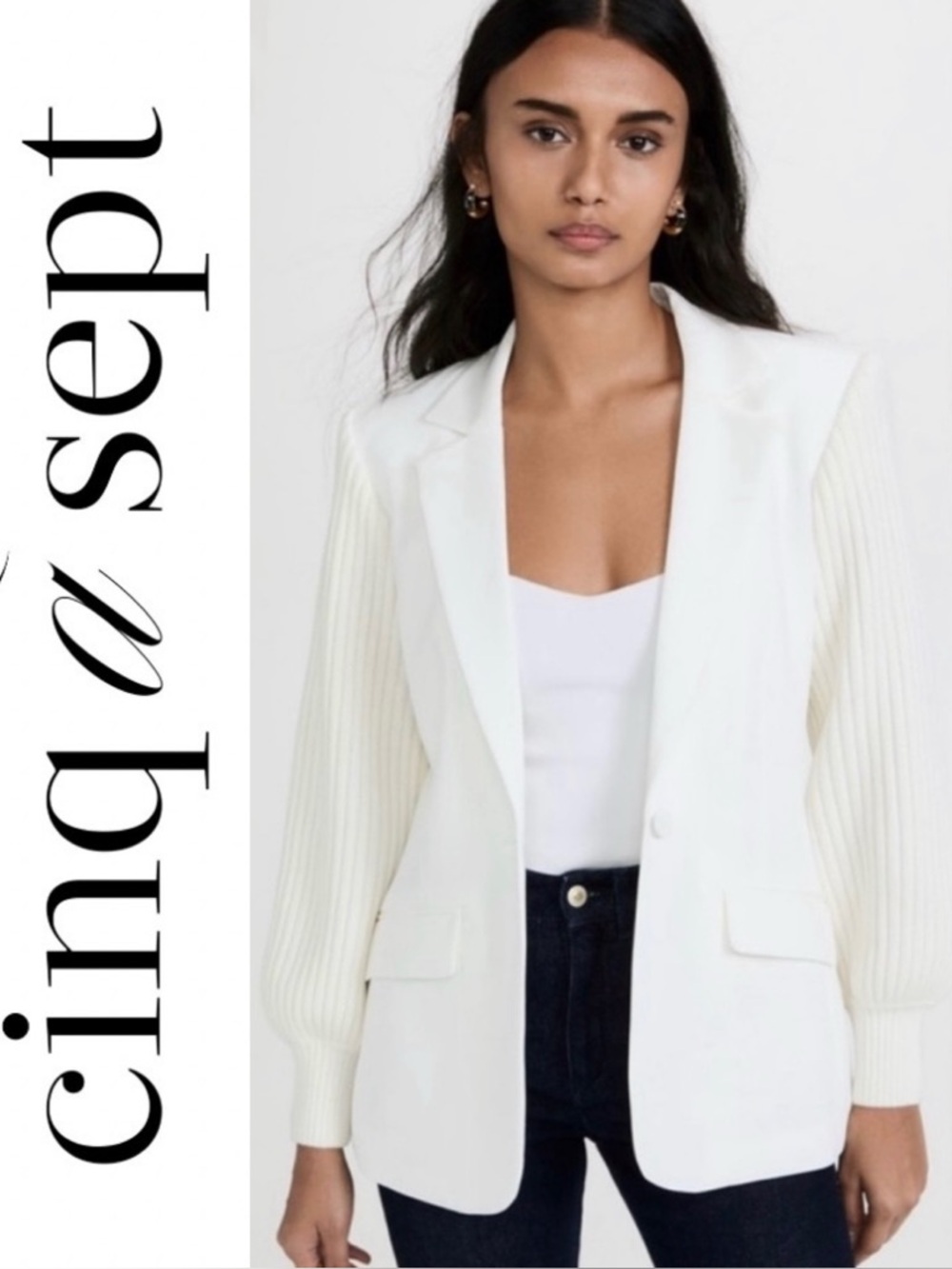 Cinq A Sept Melina Rib-knit Sleeve Blazer